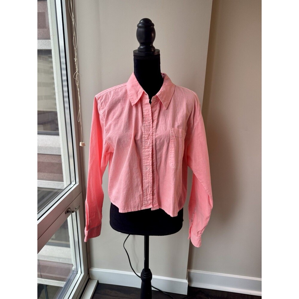 Universal Thread Women's Neon Pink Mineral Wash Crop Linen Top XL